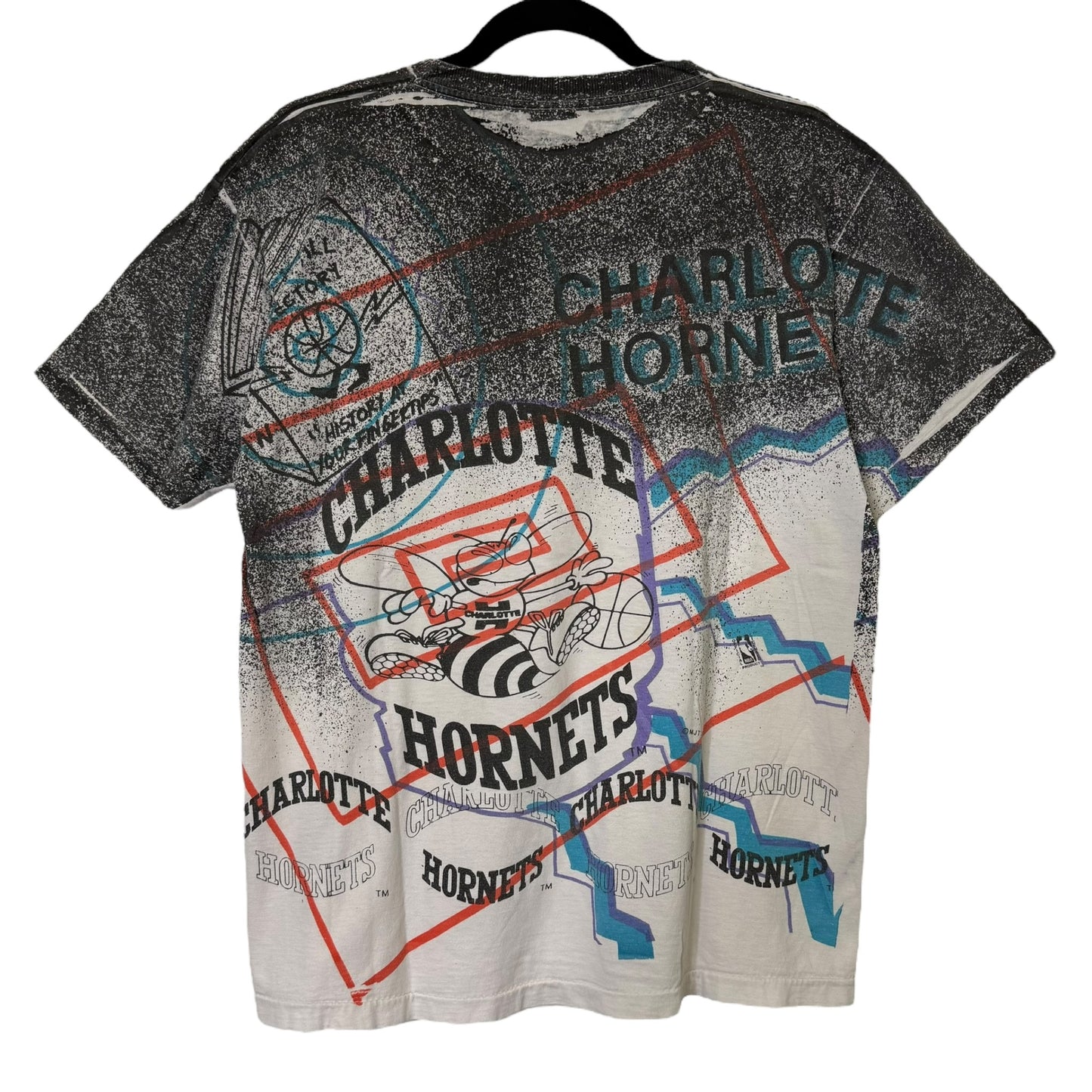 90's Charlotte Hornets NBA Magic Johnson T's AOP T-shirt Sz L (L728)