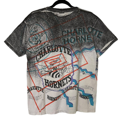 90's Charlotte Hornets NBA Magic Johnson T's AOP T-shirt Sz L (L728)