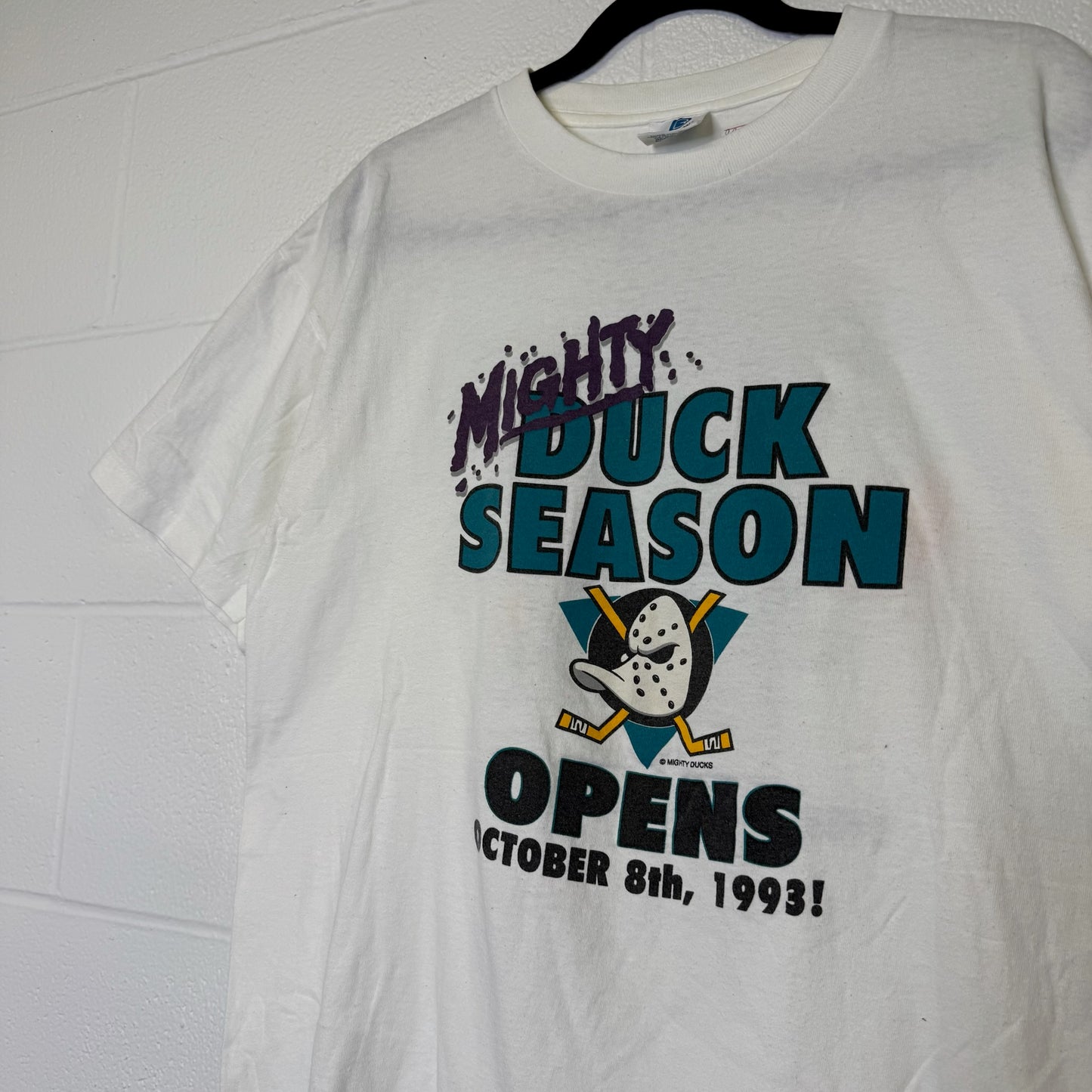 FIRST MEASUREMENT 90's Mighty Ducks T-Shirt Sz L (B2938)