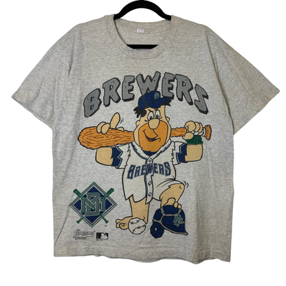 90s Milwaukee Brewers Fred Flintstones MLB T-Shirt Sz L (B2838)