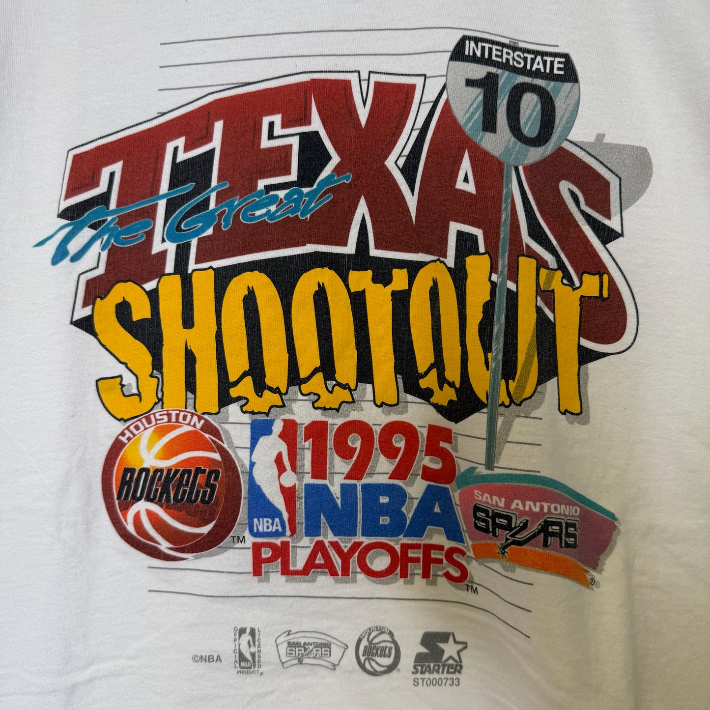 1995 Texas Shootout Spurs vs Rockets NBA T-shirt Sz L (B2978)