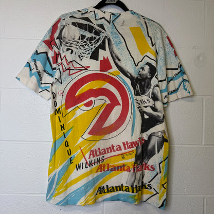 90's Dominique Wilkins Atlanta Hawks NBA Magic Johnson Tees T-Shirt Sz L (B1687)