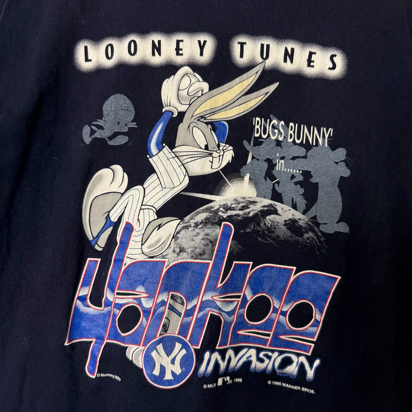 1996 Bugs Bunny New York Yankees MLB T-Shirt Sz L (B681)