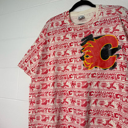 90s Calgary Flames NHL AOP T-Shirt Sz 2XL