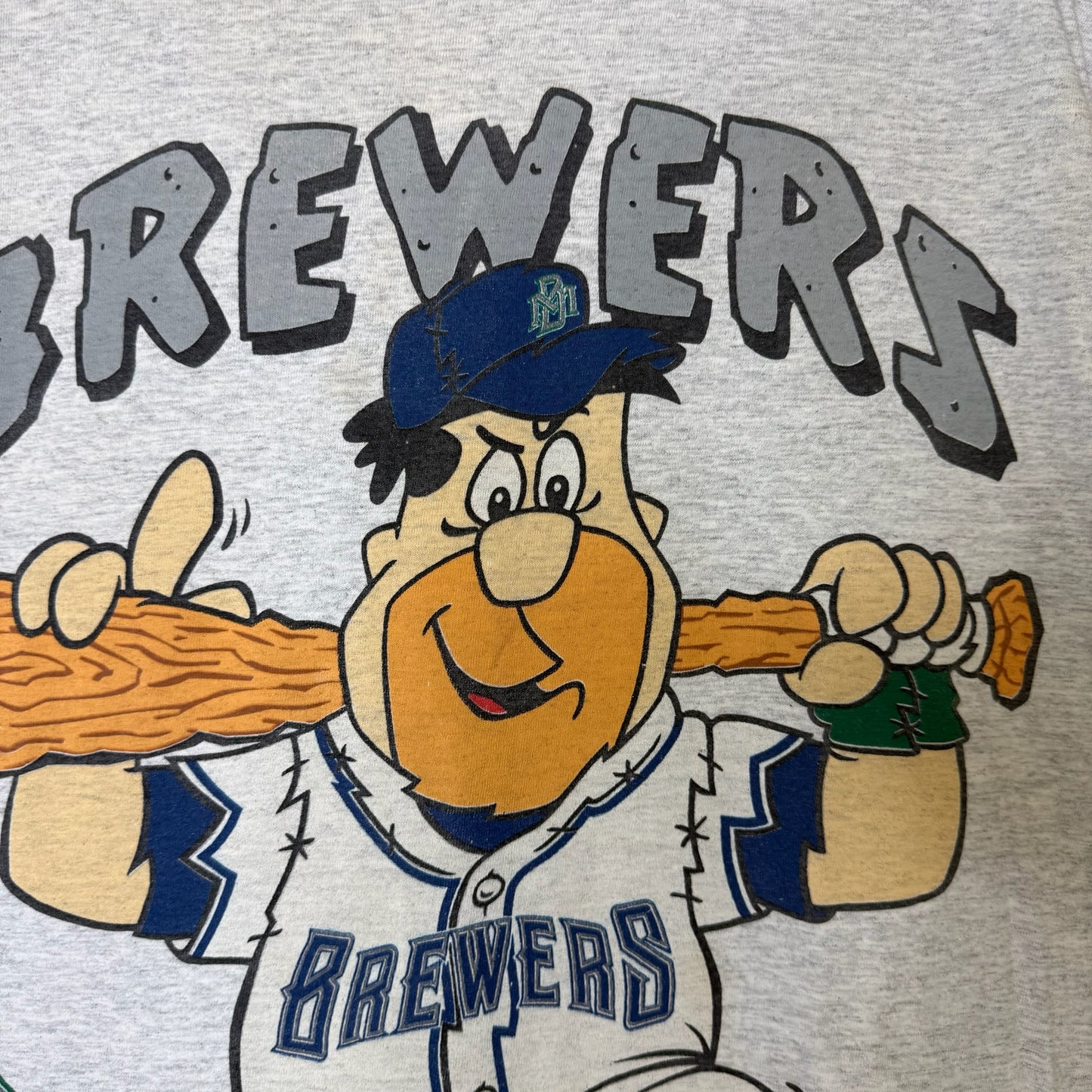 90s Milwaukee Brewers Fred Flintstones MLB T-Shirt Sz L (B2838)