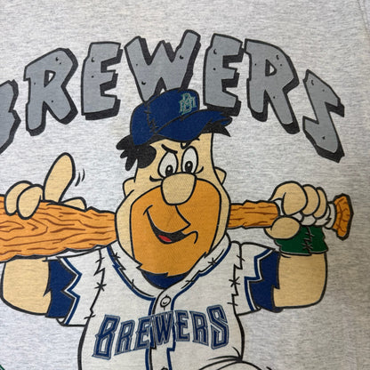 90s Milwaukee Brewers Fred Flintstones MLB T-Shirt Sz L (B2838)