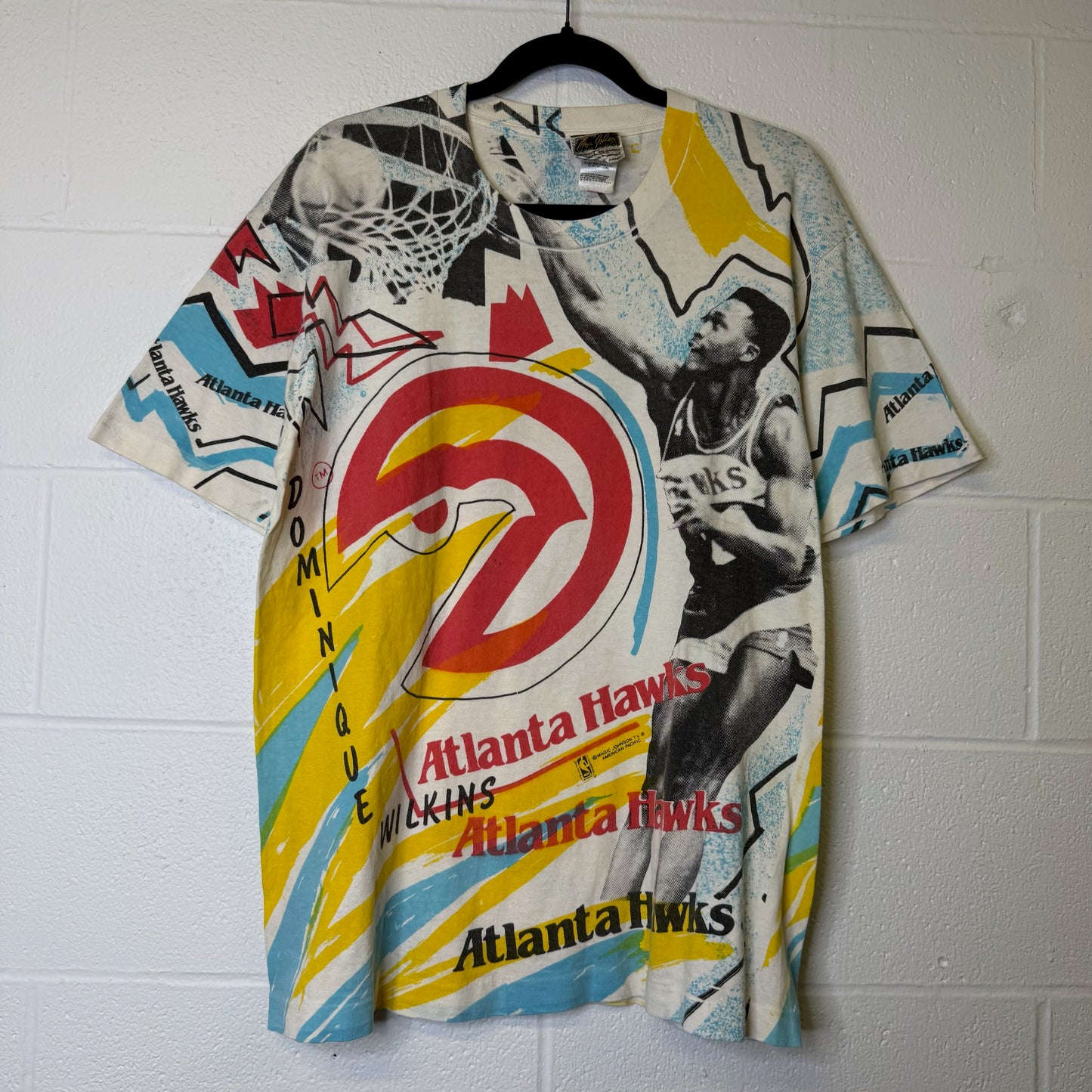 90's Dominique Wilkins Atlanta Hawks NBA Magic Johnson Tees T-Shirt Sz L (B1687)