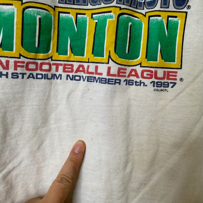 1997 Saskatchewan Roughriders vs Montreal Argonauts CFL Grey Cup T-shirt Sz L (B2111)