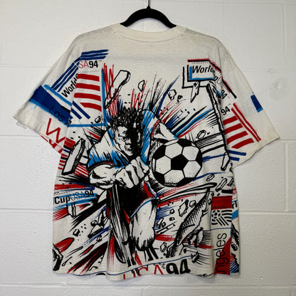 1994 FIFA World Cup AOP Soccer T-Shirt Sz L (B603)
