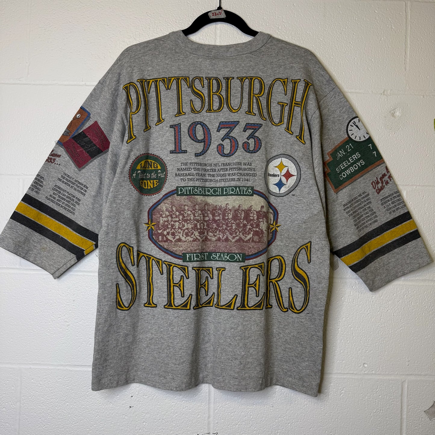 90's Pittsburgh Steelers NFL Long Gone 3/4 Sleeve Shirt Sz L (B2638)