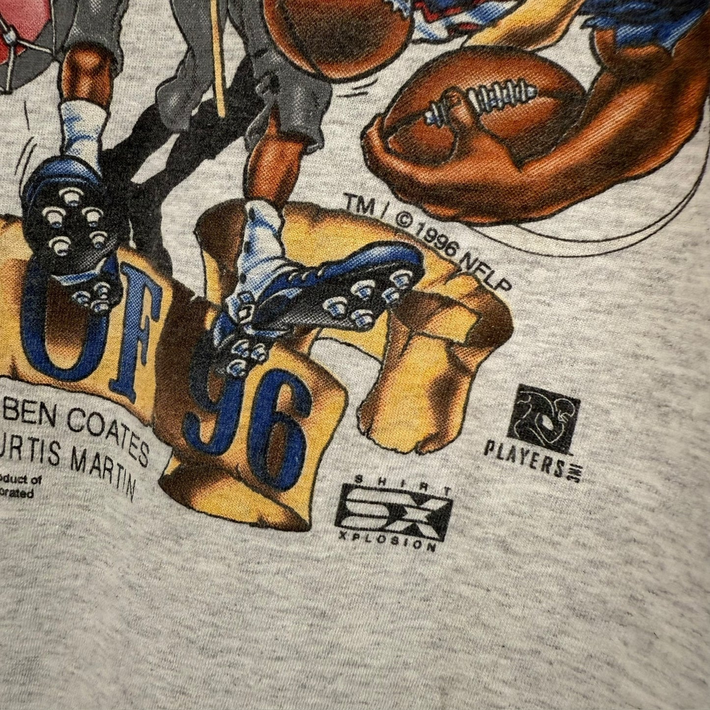 1996 New England Patriots NFL Xplosion Caricature T-Shirt Sz L