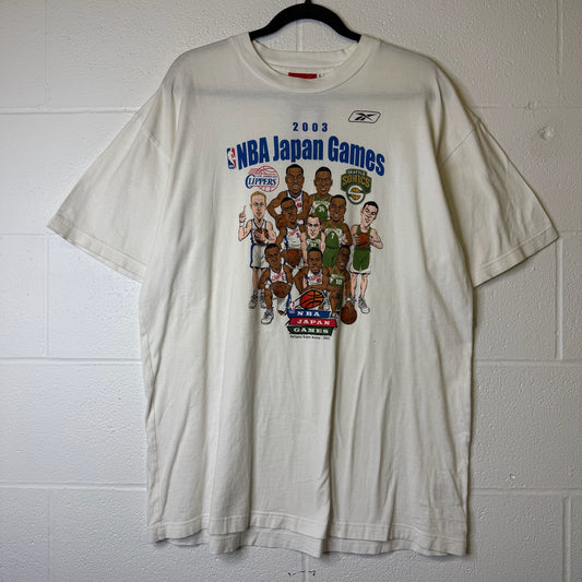 2003 NBA Japan Games Caricature T-Shirt Sz L (B2639)