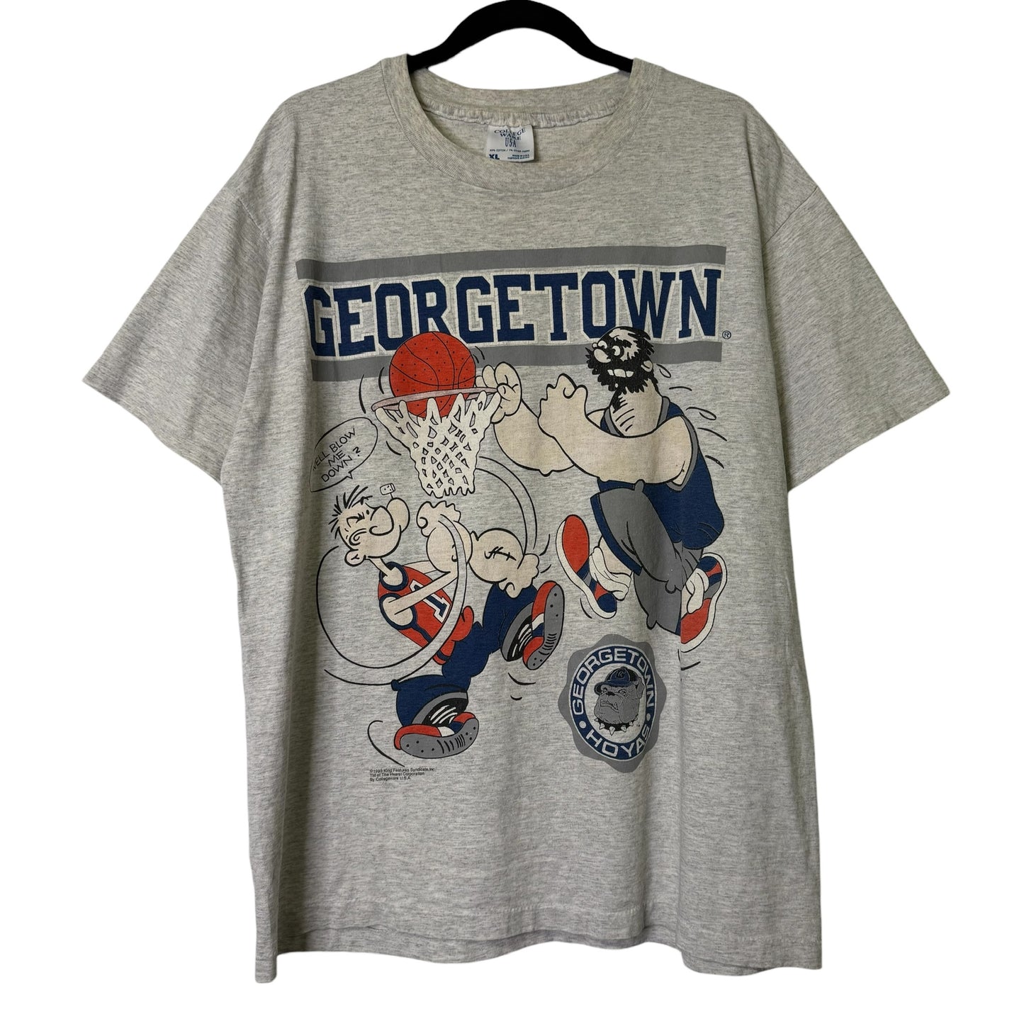 1993 Georgetown Hoyas Popeye NCAA  T-Shirt Sz XL (B682)