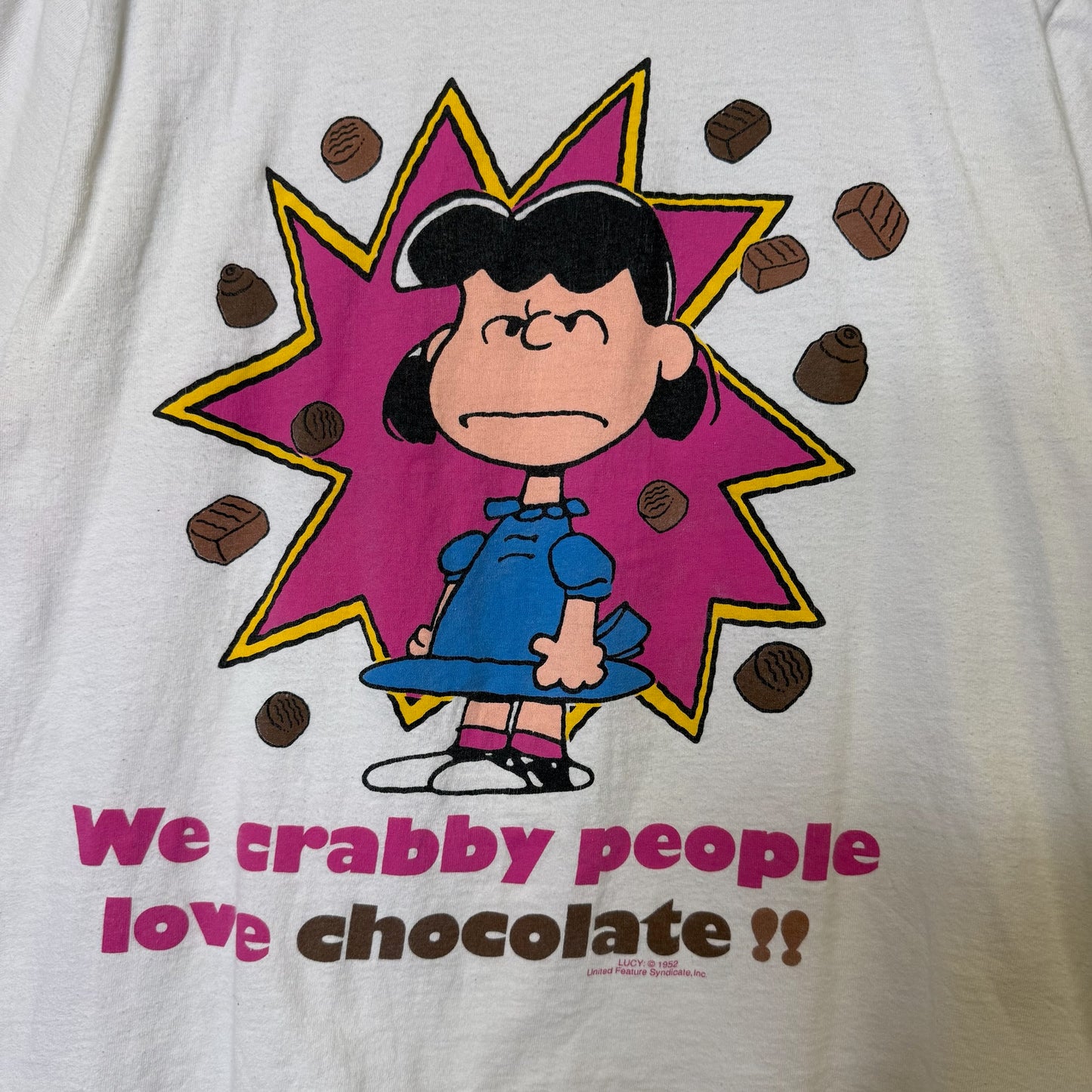 90's Lucy Peanuts Charlie Brown Chocolate T-shirt Sz L (B613)