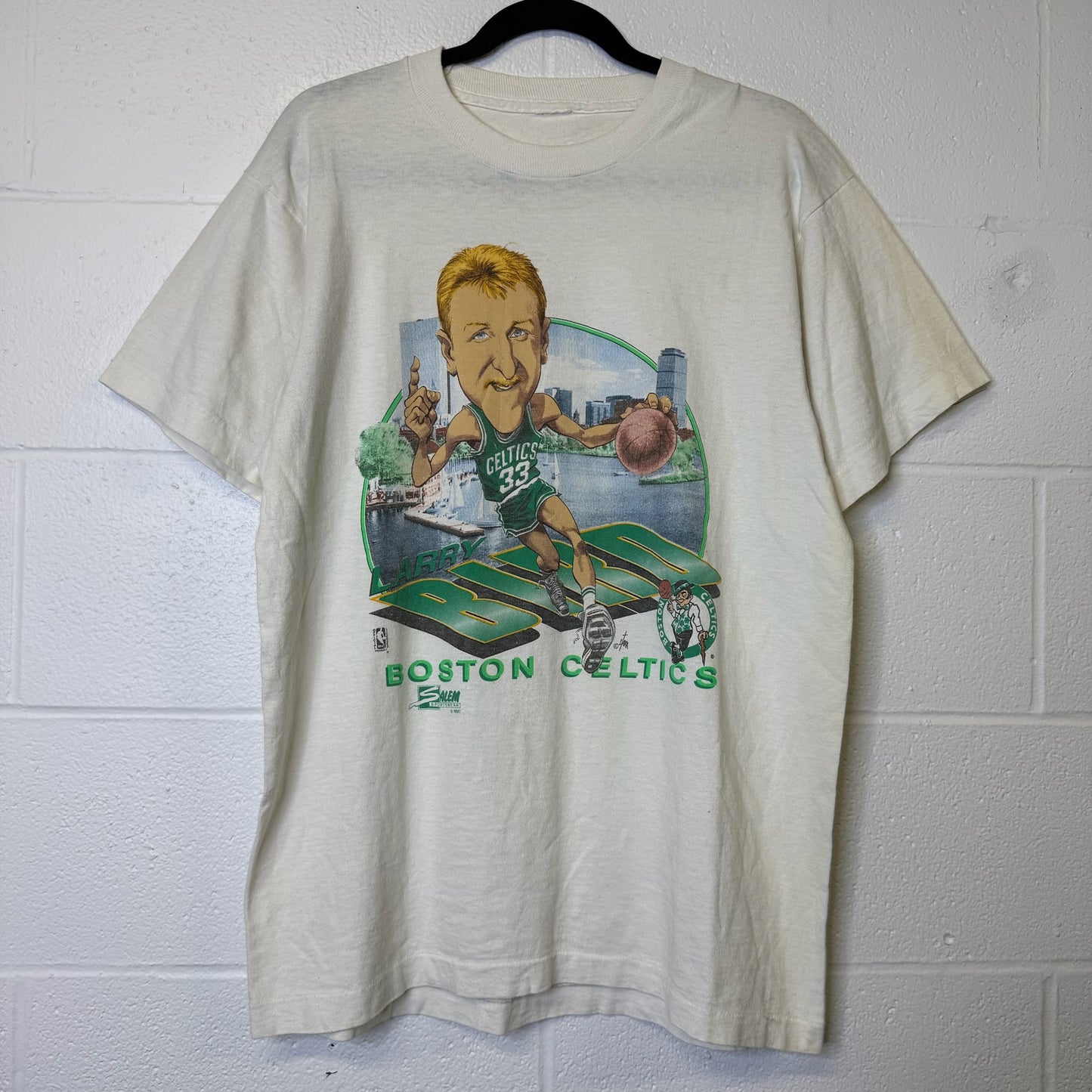 1990 Boston Celtics Larry Bird Salem NBA T-Shirt Sz L (B2177)