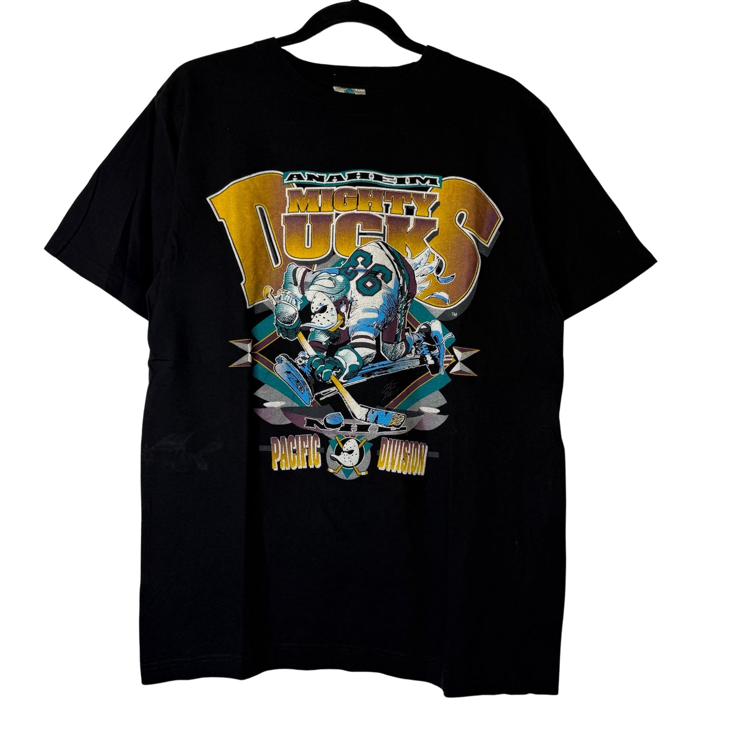90's Anaheim Mighty Ducks Jack Davis NHL T-Shirt Sz L (B2420)