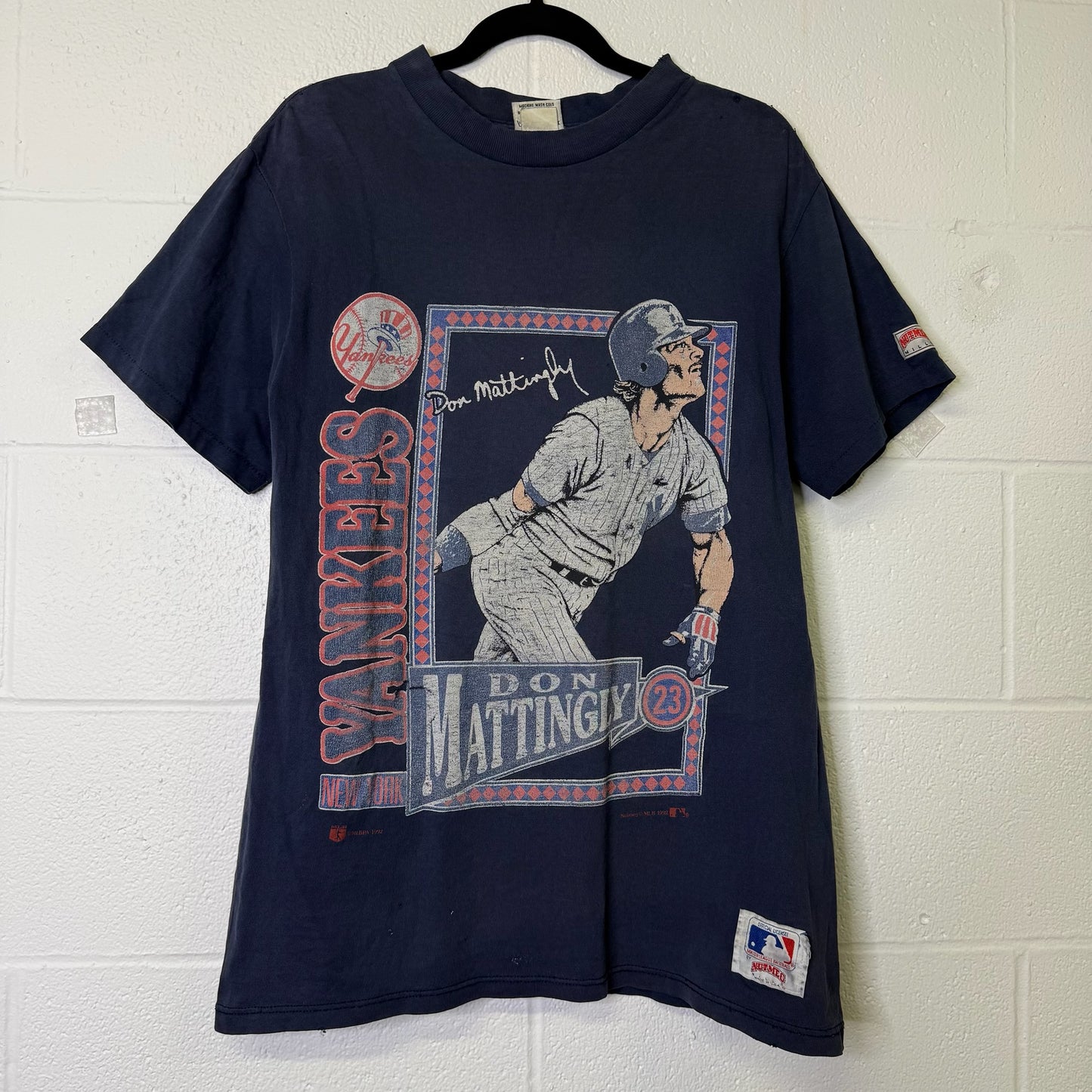 90's NY Yankees Don Mattingly MLB Nutmeg T-shirt Sz L (B1604)