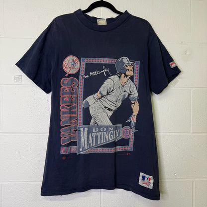 90's NY Yankees Don Mattingly MLB Nutmeg T-shirt Sz L (B1604)