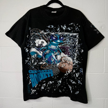 90s Charlotte Hornets NBA Shattered Backboard T-Shirt Sz L