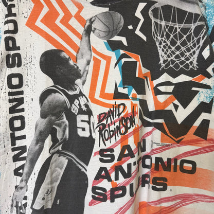 90's San Antonio Spurs David Robinson NBA AOP T-Shirt Sz L (B2194)