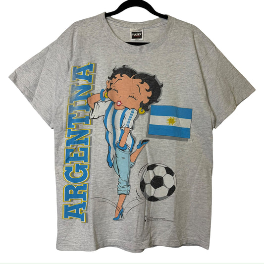 90s Betty Boop Argentina Football T-shirt Sz L (B593)