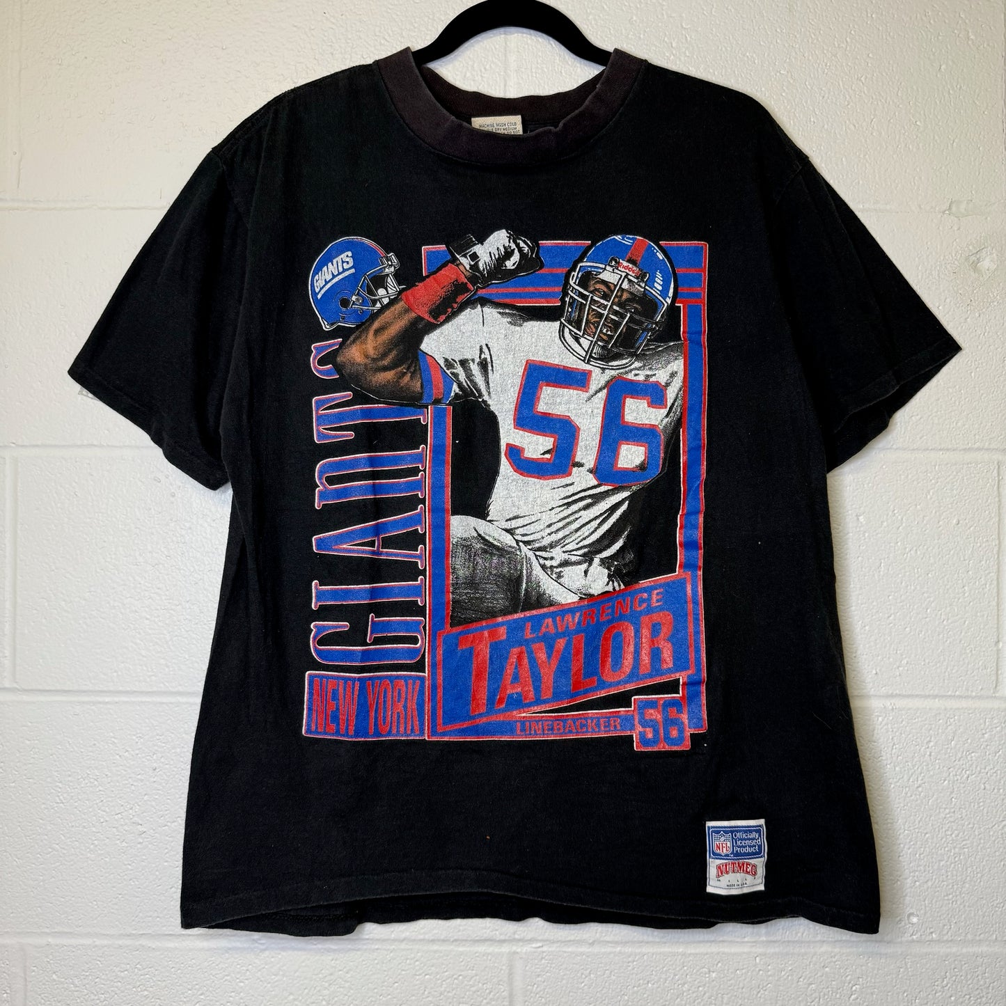 90’s Lawrence Taylor Player Card Nutmeg NFL New York Giants T-shirt Sz L (B1733)
