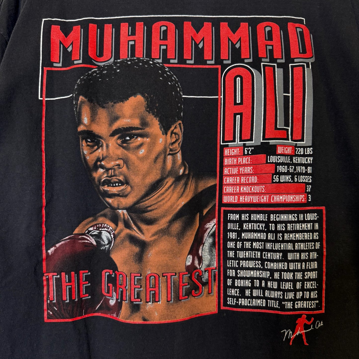 90’s Muhammed Ali Boxing Nutmeg Stats T-shirt Sz XL (A6492)