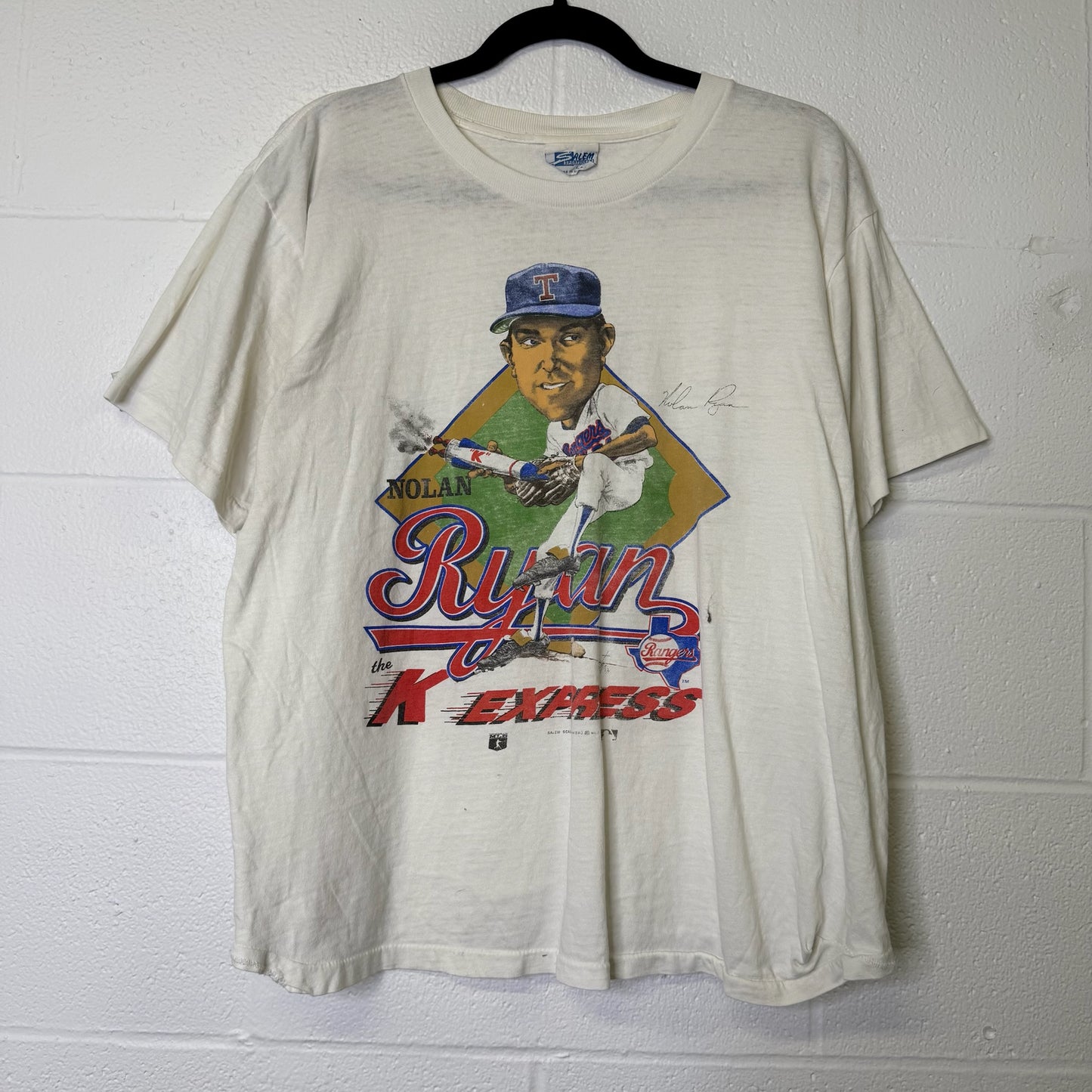 1999 Nolan Ryan New York Rangers MLB Salem T-shirt Sz L (B1645)