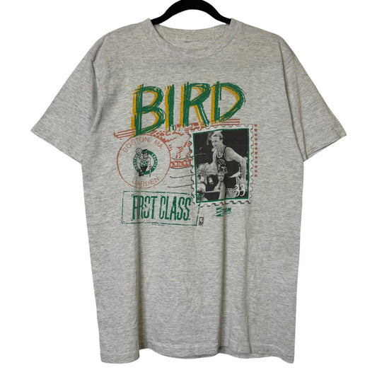 1990 Boston Celtics Larry Bird Salem Stamp NBA T-Shirt Sz L (B2203)