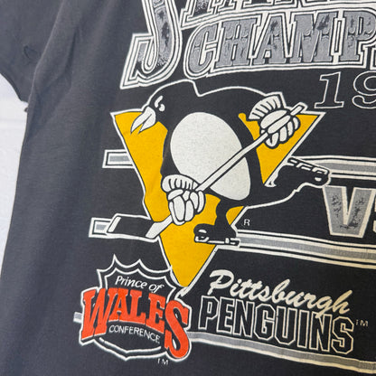 1991 Pittsburgh Penguins vs Minnesota North Stars NHL T-Shirt Sz L (B2889)
