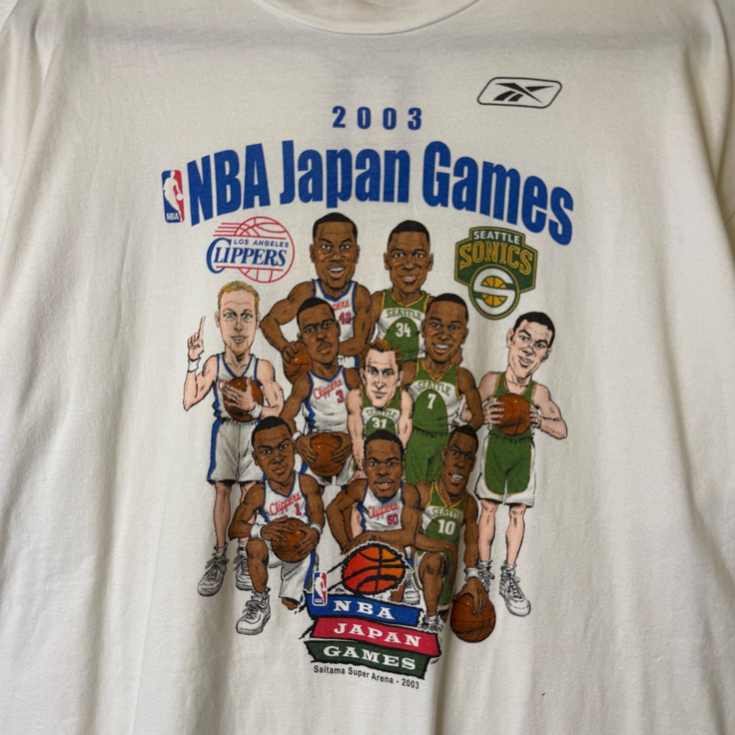 2003 NBA Japan Games Caricature T-Shirt Sz L (B2639)