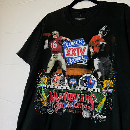 1990 San Francisco 49ers vs Denver Broncos NFL T-Shirt Sz L (B1105)
