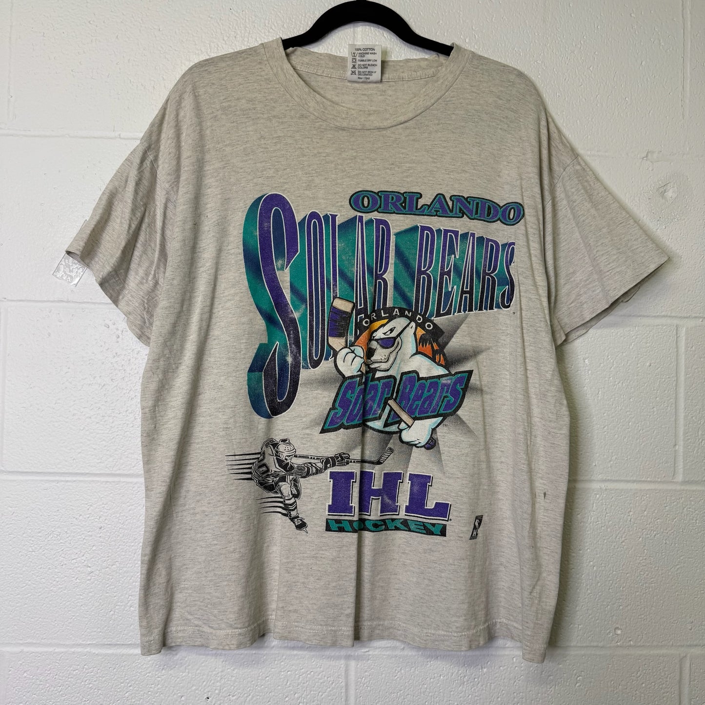 90's Orlando Solar Bears Hockey T-shirt Sz L (B666)