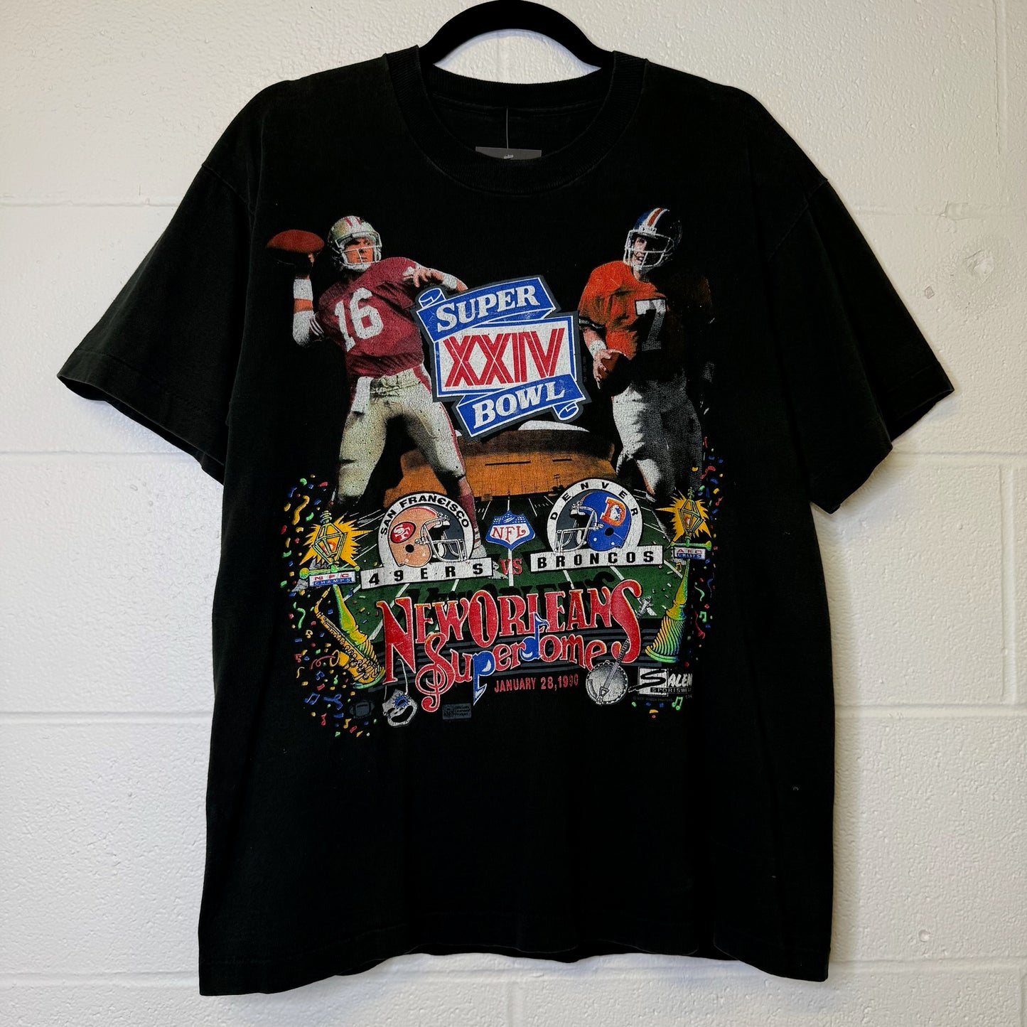 1990 San Francisco 49ers vs Denver Broncos NFL T-Shirt Sz L (B1105)