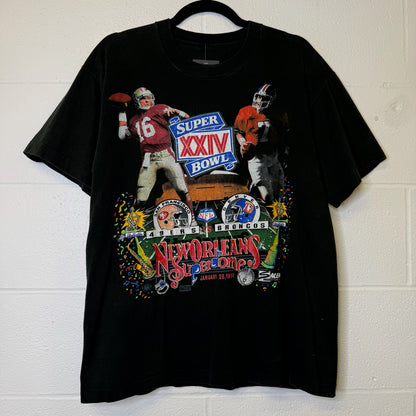 1990 San Francisco 49ers vs Denver Broncos NFL T-Shirt Sz L (B1105)