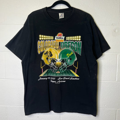 2001 Oregon vs Colorado Fiesta Bowl Football T-shirt Sz L (B1018)