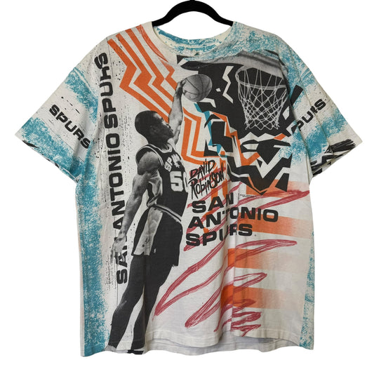 90's San Antonio Spurs David Robinson NBA AOP T-Shirt Sz L (B2194)