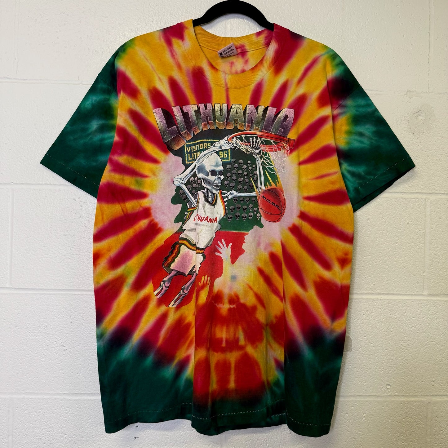 Vintage 1996 Grateful Dead Lithuania AOP T-Shirt Sz L Tie Dye Basketball