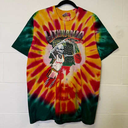 Vintage 1996 Grateful Dead Lithuania AOP T-Shirt Sz L Tie Dye Basketball