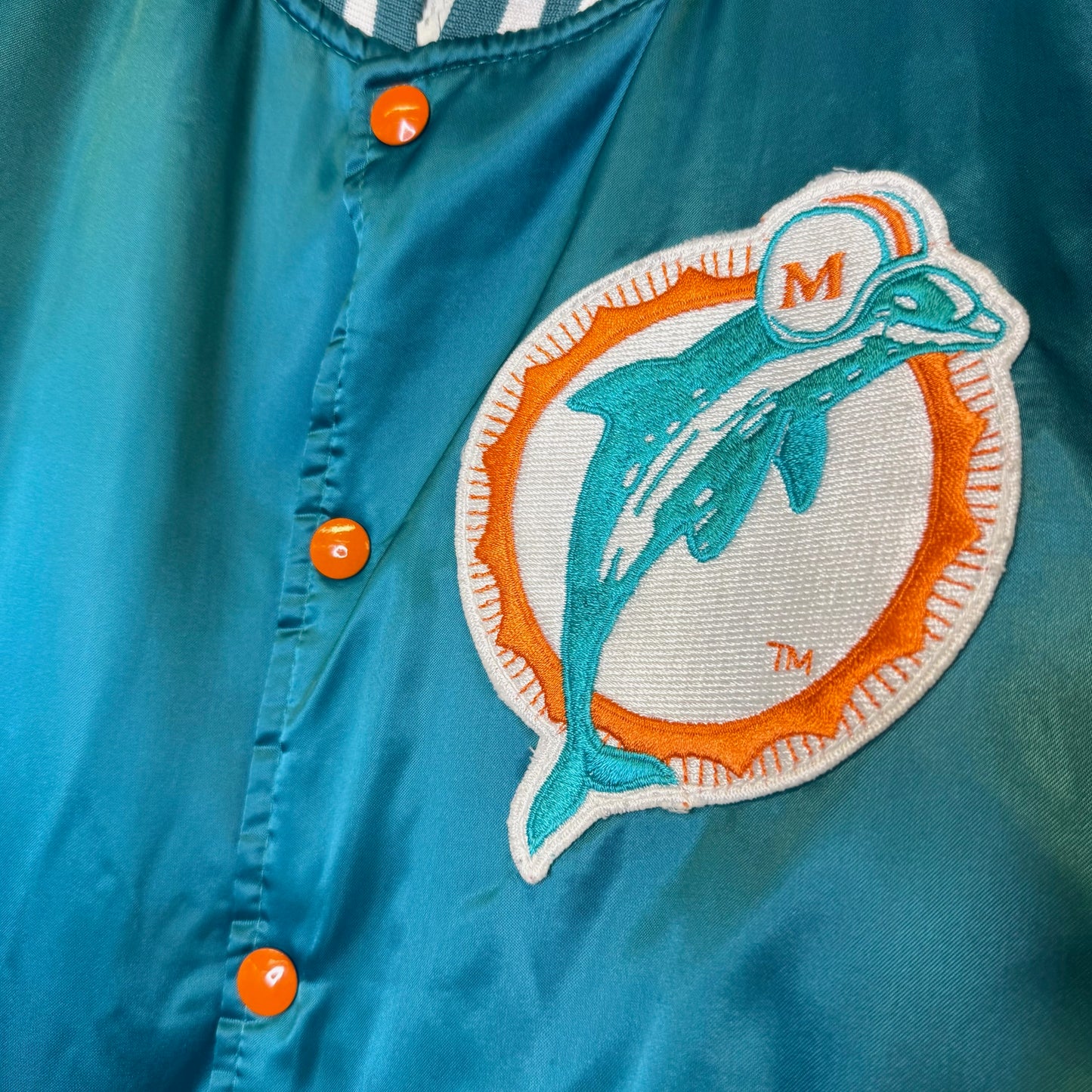90's Miami Dolphins Satin Spellout Shain NFL Jacket Sz M (B1788)