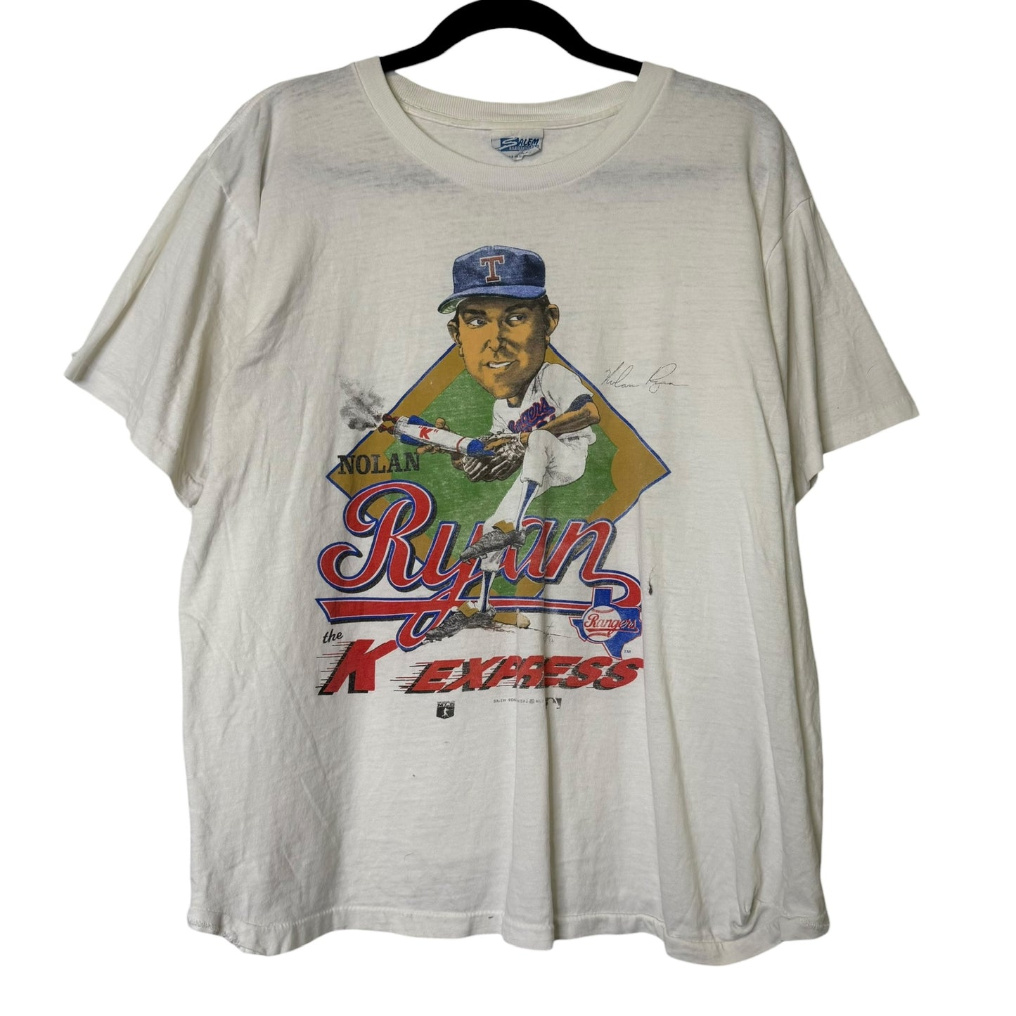 1999 Nolan Ryan New York Rangers MLB Salem T-shirt Sz L (B1645)