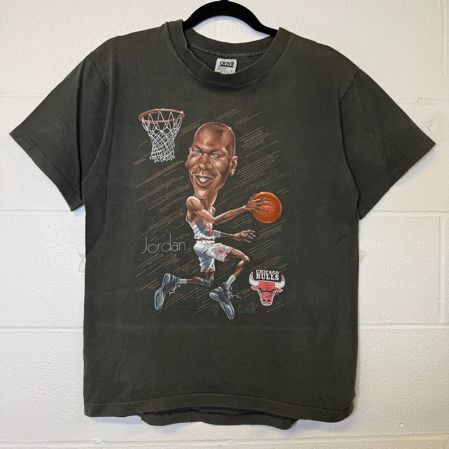 90s Michael Jordan Chicago Bulls Salem NBA Caricature T-Shirt Sz L (B2864)