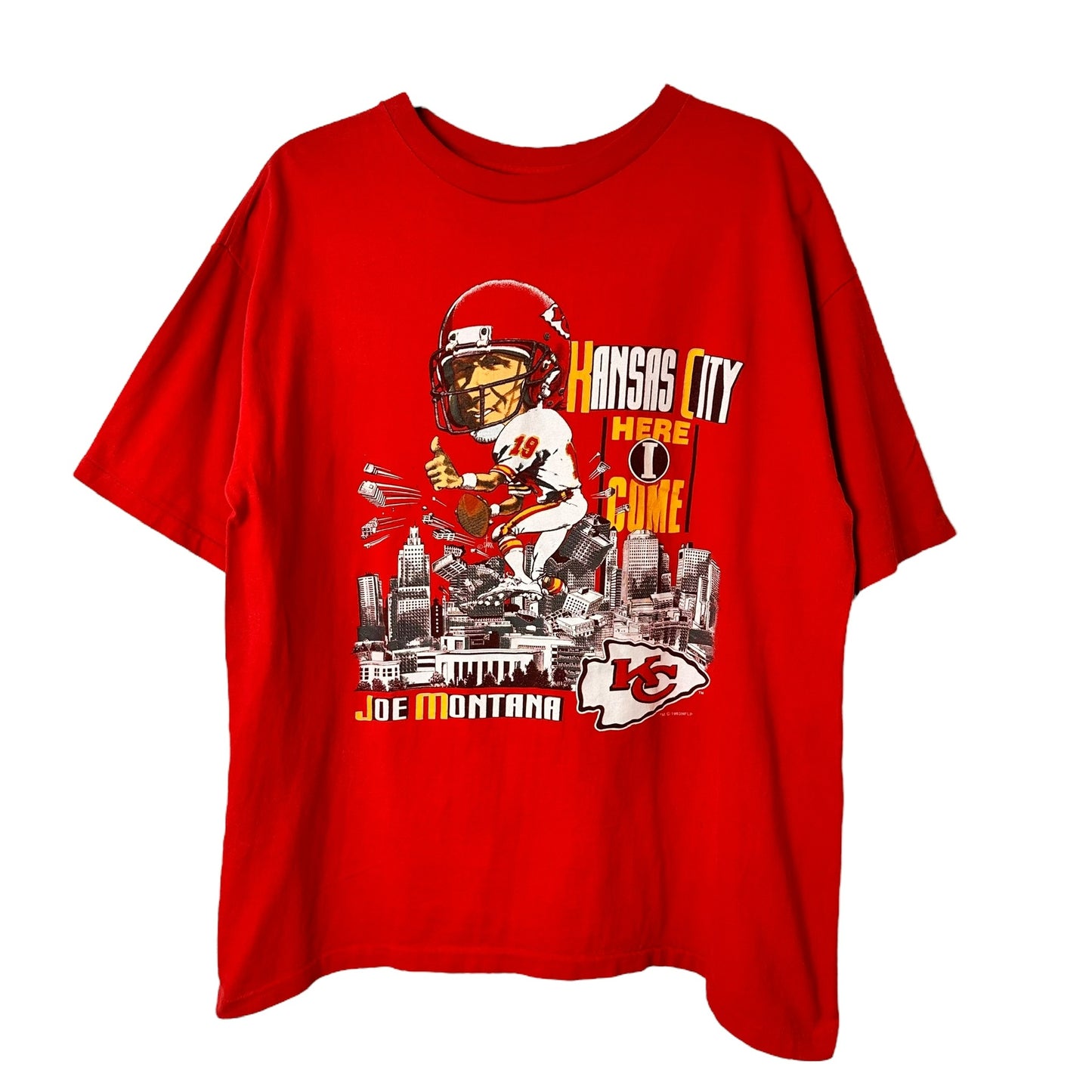 1993 Joe Montana Kansas City Chiefs NFL T-Shirt Sz XL (A7334)