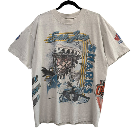 1992 San Jose Sharks NHL Bulletin AOP T-Shirt Sz XL