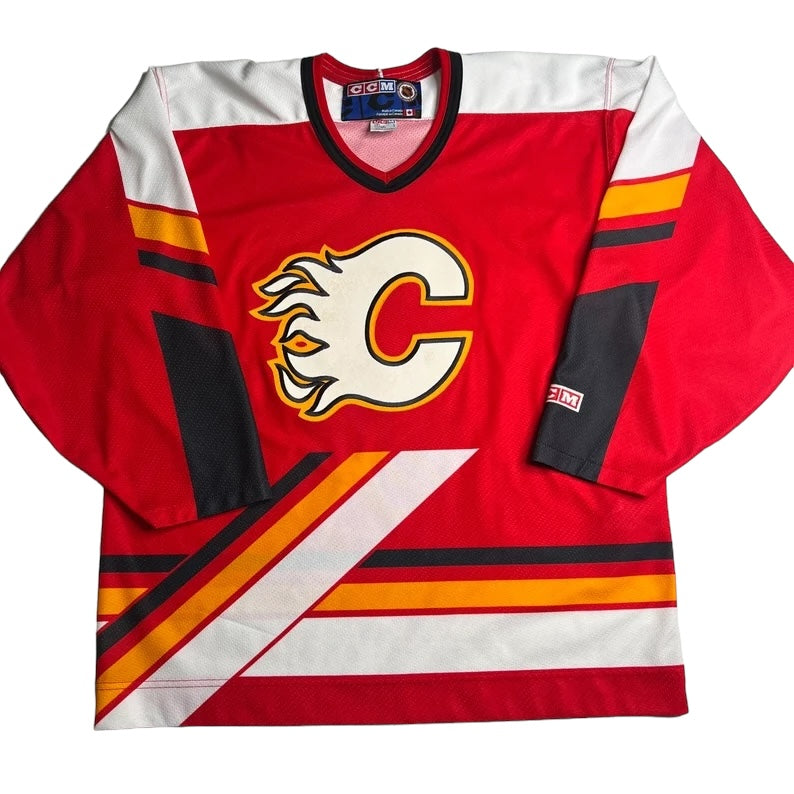 90’s Calgary Flames CCM Jersey Sz L (H200)