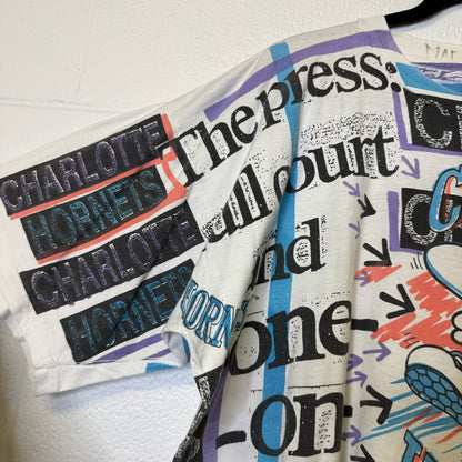 90's Charlotte Hornets AOP NBA Magic Johnson Tees T-Shirt Sz XL (B2186)