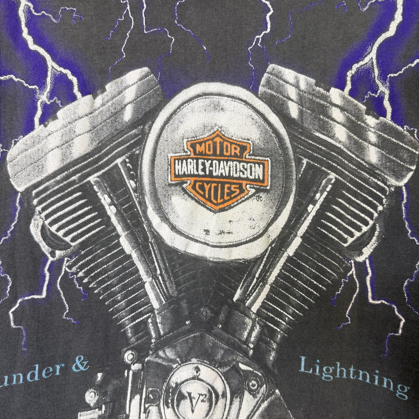 90's Harley Davidson Thunder & Lightning T-Shirt Sz M (B2268)
