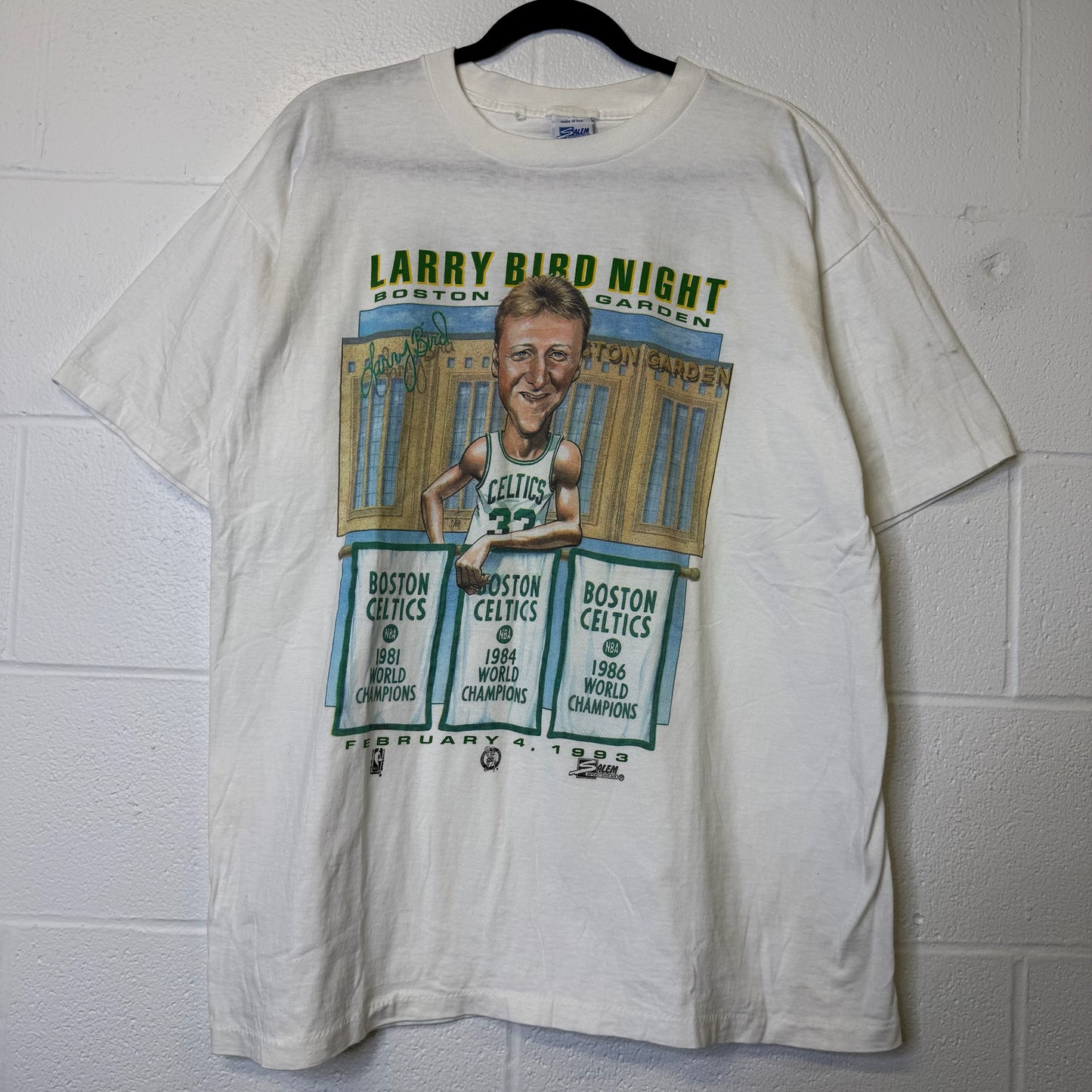 1993 Boston Celtics Larry Bird Night Salem Sportswear NBA T-Shirt Sz XL (B2176)