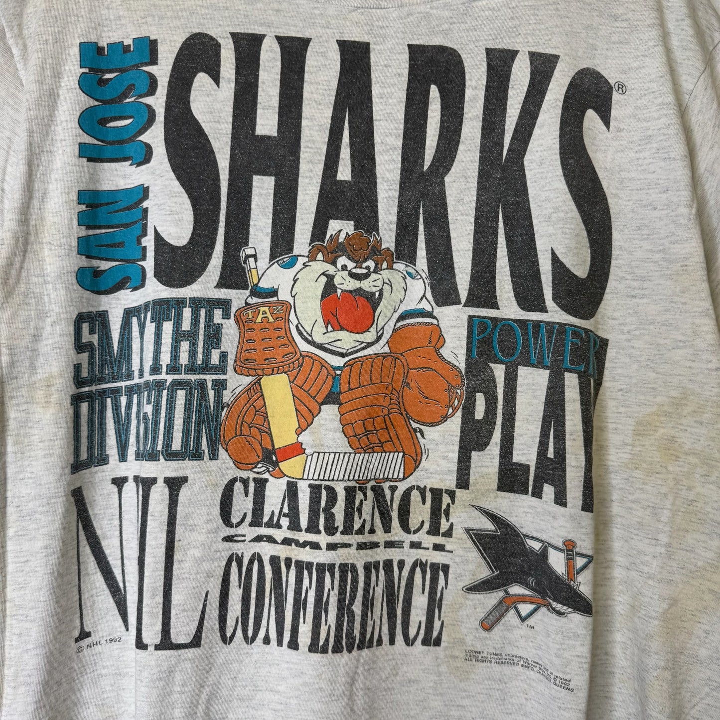 1992 San Jose Sharks Taz NHL T-shirt (B2405)