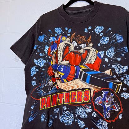 90s Looney Tunes Taz Florida Panthers NHL T-shirt Sz L (B2467)